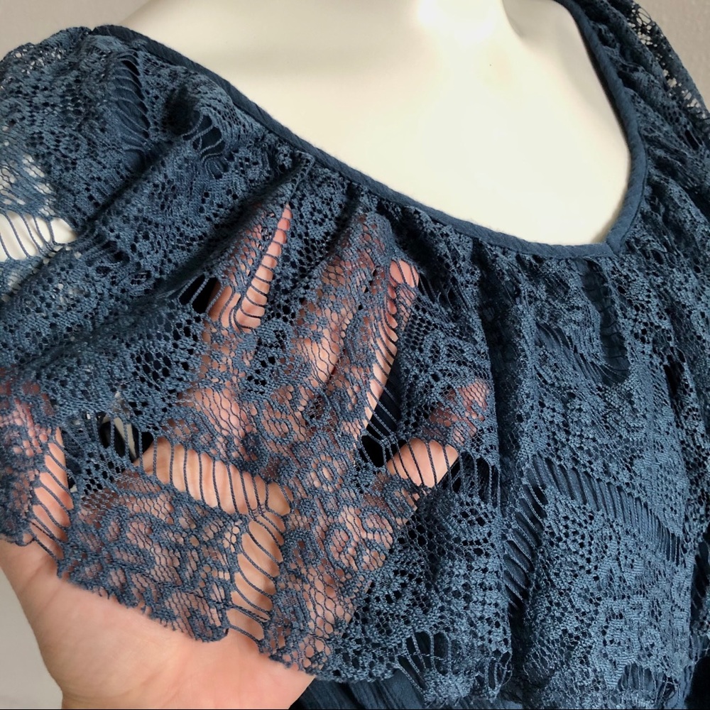 MASON & BELLE Navy Tank Top Lace Ruffles - Picture 9 of 13